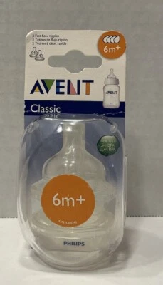 Philips Avent Classic Bottle Nipples Fast Flow 6m+ Set Of 2 NOS - Image 1 of 4