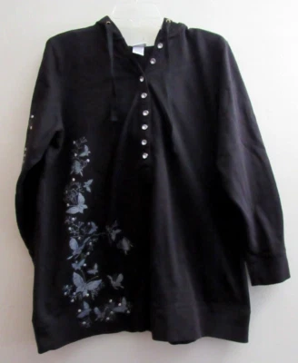 Sudadera con Capucha Negra Bug Moda Vintage con Botones Mariposas y Estrás Talla 22/24W Foto 1 de 4