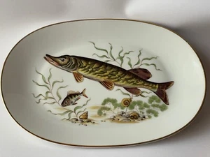 Servierplatte Bavaria oval mit Fischdekor und Goldrand ca.36,8 x 25 cm . - Bild 1 von 4