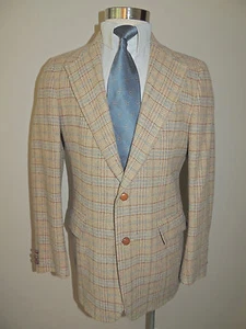 VINTAGE REDWOOD & ROSS TAN/BROWN PLAID 100% WOOL 2 BUTTON SPORT COAT 40R - Picture 1 of 7