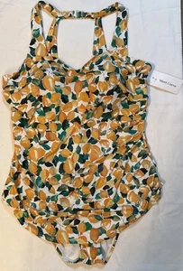 Womens Swim Suit 4 XL One Piece Yellow Green White Lemon Print NWT Meet Curve - Picture 1 of 14