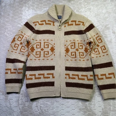 VTG 70s Pendleton Wool Cowichan Sweater Sz Lg Talon Zipper The Dude Big Lebowski - Image 1 of 4
