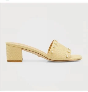 $475 Stuart Weitzman Women Beige Cayman Pearly Raffia Mule Slide Sandal Shoes 10 - Picture 1 of 8