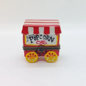 Porzellan aufklappbare Schmuckschatulle Popcorn Ständer Wagen mit Tasche gepoppter Mais innen PHB - Bild 1 von 15