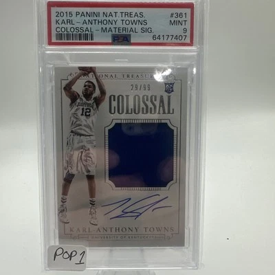 National Treasures/99 Karl Anthony Towns Colossal Rookie Auto RPA 2015 - PSA 9 Foto 1 de 2