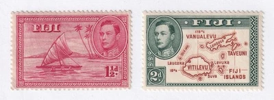 MATT'S STAMPS FIJI SCOTT #119-120 GEORGE VI 1 1/2-, 2-PENCE ISSUES, MH CV$42 - Image 1 of 3