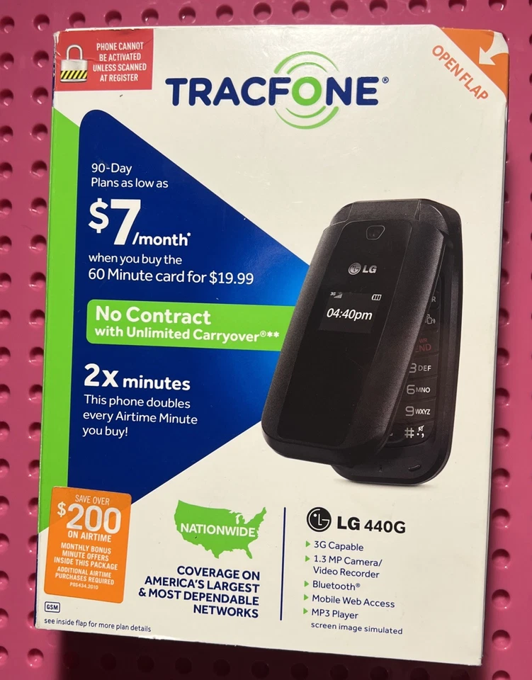 Cámara TRACFONE Lg 440G 3G 1,3 MP, nueva sellada de fábrica, caja despeinada Foto 1 de 2