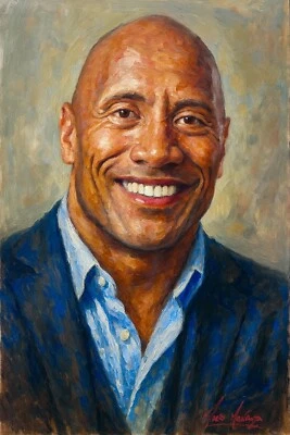 Mario Mendoza Oil Painting Print Canvas Dwayne Johnson The Rock Actor Cinema - Image 1 of 4