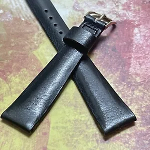 Correa de reloj vintage de perfil redondo cónico cuerpo sin coser negro 18 mm década de 1950 NUEVO DE LOTE ANTIGUO - Imagen 1 de 5
