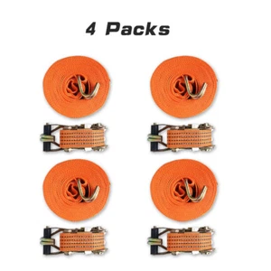 Ratchet Tie Down Cargo Straps w/ J Hooks Cargo ATV UTV Motocycle - Set of 4 - Picture 1 of 5