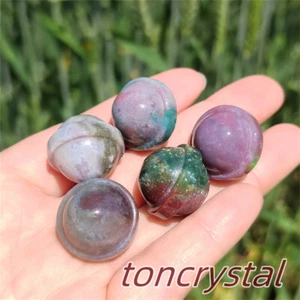 5pz Sfera di cristallo intagliata Muschio Naturale Agata Pianeta Quarzo Stella Intagliata 18mm - Foto 1 di 17