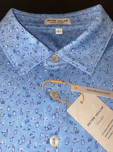 New Peter Millar Summer Comfort Large Golf Performance Blue Polo Shirt L Drinks - Picture 1 of 16