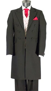 Mens Black Classic Herringbone Frockcoat Ex Hire Formal/Races/Wedding 36" - 46" - Picture 1 of 5
