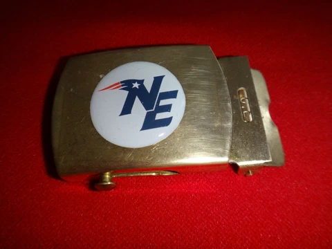 NFL New England PATRIOTS Football Brass Belt Buckle, Made In USA + A Free Belt Cover