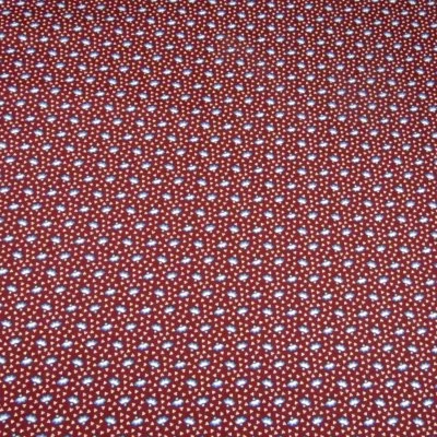 Calico, Tiny Gold Blue & White Flowers on Dark Red, Cotton Fabric Per 1/2 Yd - Image 1 of 4