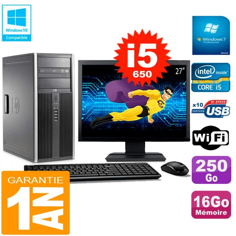 PC HP 8100 tour Pantalla 27" Core i5-650 RAM 16Go Disco 250GoNuevo DVD Wifi W7 - Imagen 1 de 1