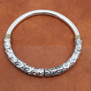 Brazalete de plata fina pura 999 para mujer y hombre brazalete puño nube propicio 2,36 pulgadas con - Imagen 1 de 7