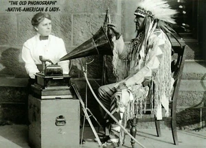 "Old Phonograph...Naive-American & Lady" ... (Postcard) (RB45)- - Picture 1 of 2