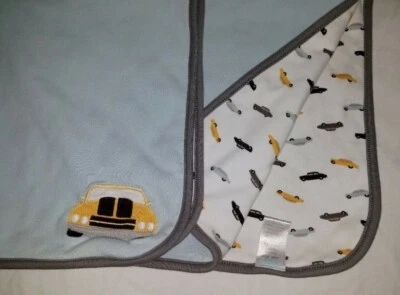 Gymboree Cars Yellow Blue Gray Black Cotton Receiving Blanket 26x32" White - Image 1 of 4
