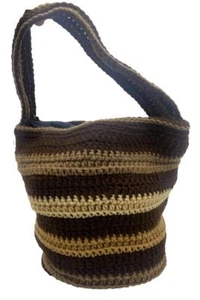 Handmade Knit Purse Handbag Shoulder Bag Tote Brown Tan Yarn Knitting Never Used - Picture 1 of 7