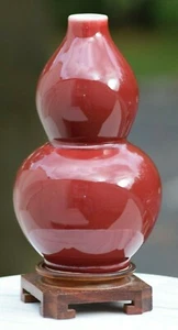 YONGZHENG CHINESISCHES PORZELLAN ROT OXBLOOD RINDBLUT DOPPELKÜRBISVASE - Bild 1 von 12