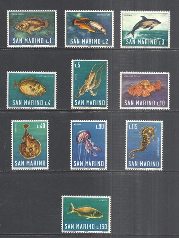 SAN MARINO SCOTT 643 - 652* MNH SET - 1966 FISH ISSUE Cover