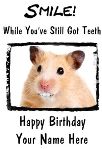 Hamster A5 personalisierte Karte Geburtstag Jubiläum Zähne Lächeln  - Bild 1 von 1