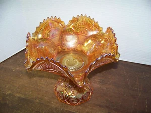 Fruit Bowl w/ Base Twins Carnival Marigold by Imperial Glass-Ohio Ruffled star - Picture 1 of 15
