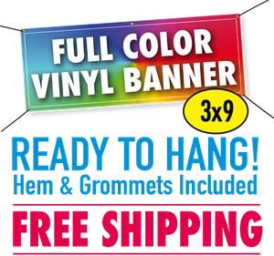 3' x 9' Custom Vinyl Banner 13oz Full Color - FREE SHIPPING - Picture 1 of 9