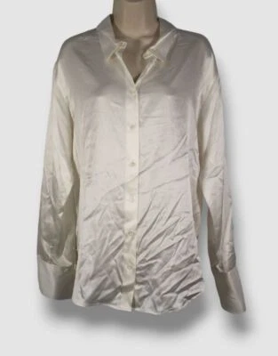 Camisa Top $395 Marco Para Mujer Marfil Estándar Seda Elástica Abotonada L Foto 1 de 4