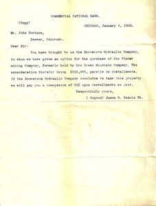 SNOWSTORM HYDRAULIC MINE ALMA COLORADO 1903 PURCHASE OFFER JOHN FORTUNE ECKELS - Picture 1 of 2