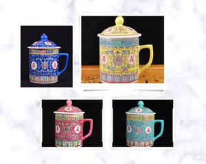 ORIGINAL Chinese Traditional Ceramic Porcelain Mug Tea Coffee Cup Red/Blue/Yel - Picture 1 of 16