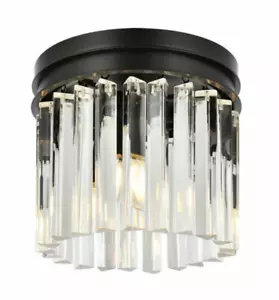 Bathroom Bedroom Flush Mount 3 Light Fixture Matte Black Crystal Chandelier 12in - Picture 1 of 8