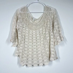 Cato Top Women 22/24 Cream Crochet Sheer Coverup Bohemian Coastal Cottagecore - Picture 1 of 12
