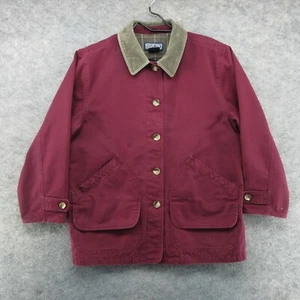 Lands End Jacket Womens Medium Maroon Flannel Lined Chore Barn Work Coat Canvas - Picture 1 of 19