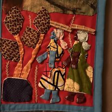 African Folk Art Appliqué Embroidered Mixed Media Wall Hanging Village Scene