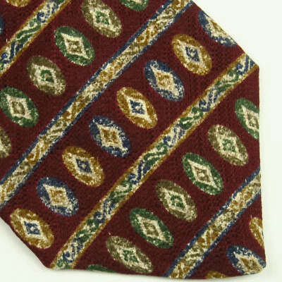 Claiborne Mens Red Horizontal Stripes Medallions Foulard 58"x4" Geometric  - Image 1 of 4