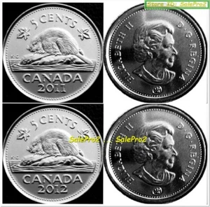 2x CANADA 2011 2012 CANADIAN NICKEL BEAVER QUEEN ELIZABETH 5 CENT COIN LOT UNC - Picture 1 of 2