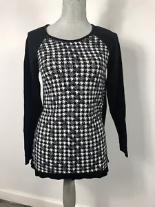 Suéter AB Studio Negro Blanco Pata de Gallo Manga Larga Mujer Mediano  - Imagen 1 de 8