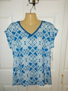 Top donna Worthington blu e bianco design pizzo manica corta nuovo con etichette - taglia media - Foto 1 di 4