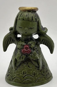 Vintage Lefton Weihnachtsengel Mädchen Figur grün MCM Stechpalme rot - Bild 1 von 5