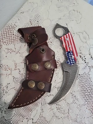 Дамасский нож керамбит ручной работы 7,5 дюйма с кожаными ножнами - идеально подходит для охотников - Изображение 1 из 4