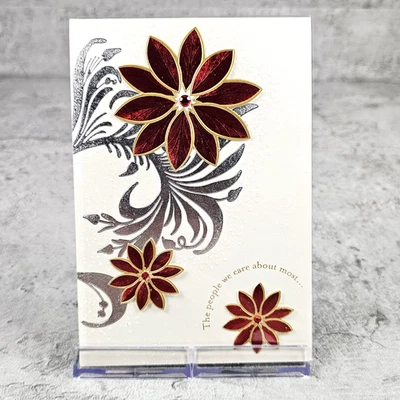 Hallmark Christmas Greeting Card Poinsettias Jewels Silver Ornate Wonderful 5x7 - Image 1 of 4