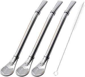 Juego de cucharas de paja mate de acero inoxidable filtro de yerba mate regalo pajitas ecológicas reutilizables - Imagen 1 de 9
