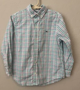 Boys LS Vineyard Vines 5T Summer Pink Blue Green White Pastel Plaid Dress Shirt - Picture 1 of 5