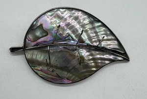 Vintage Taxco Large Sterling Silver Mexico Glossy Abalone Brooch Pin Signed - Picture 1 of 6