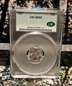 1937 MERCURY DIME CAC MS65 - Picture 1 of 2