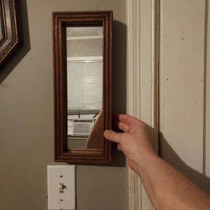 Vintage Small Rectangular Wall Mirror Thick Wood Frame 13"x 5" Narrow Accent - Picture 1 of 20