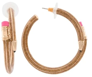 New BETSEY Johnson Gold Glitter Pencil Hinged Large Loop Earrings  - Picture 1 of 4