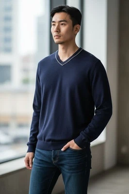 TALBOTS MEN'S SUPER PIMA COTTON V - NECK SWEATER, XL, NWT $65 - Image 1 of 4